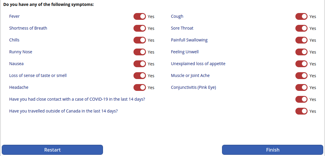 Third page - COVID questions