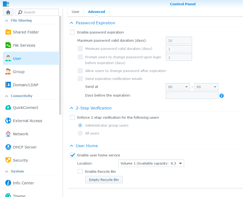 Enabling homedir on a Synology system